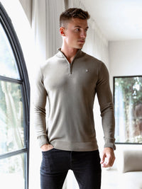 Oxbridge 1/4 Zip Jumper - Safari Green