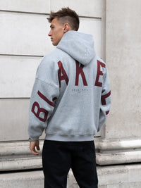 Idris Oversized Hoodie - Marl Grey & Maroon Red