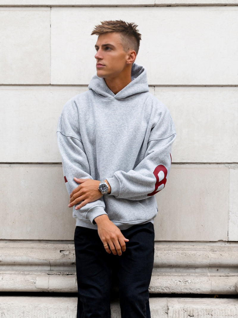 Idris Oversized Hoodie - Marl Grey & Red