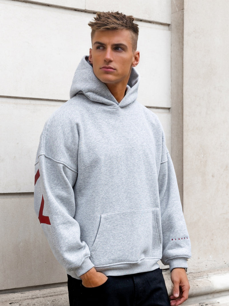 Idris Oversized Hoodie - Marl Grey & Red
