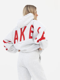 Isabel Oversized Hoodie - Marl White & Hot Red