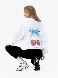 Charli Cherry Print Oversized Jumper - White