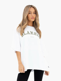 Varsity Ultra Oversized T-Shirt - White & Safari Green