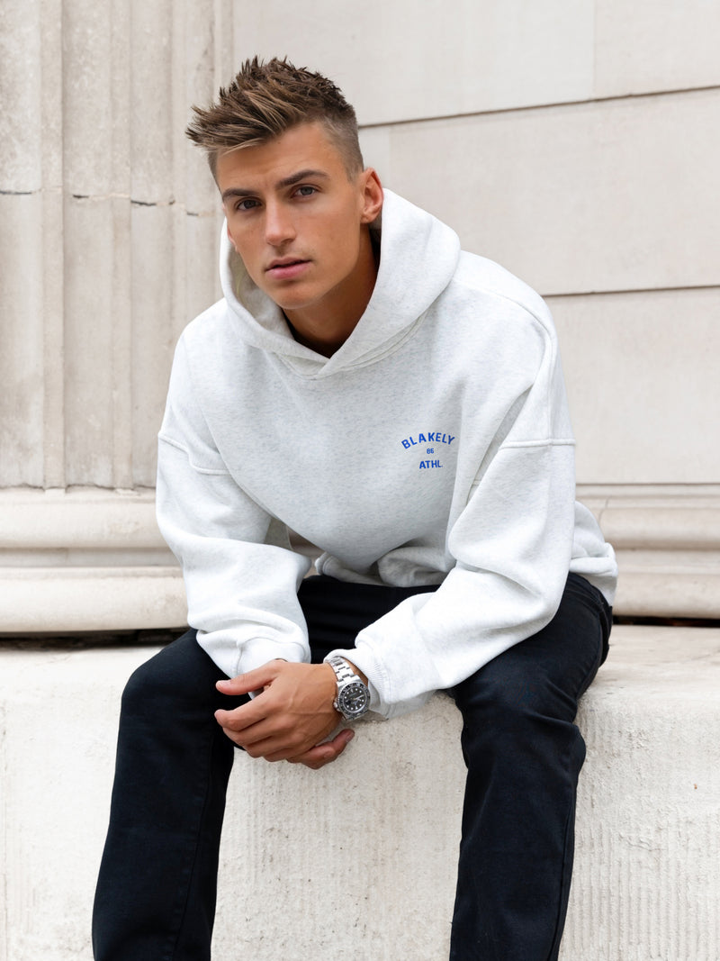 Niko Relaxed Hoodie - Marl White & Cobalt Blue
