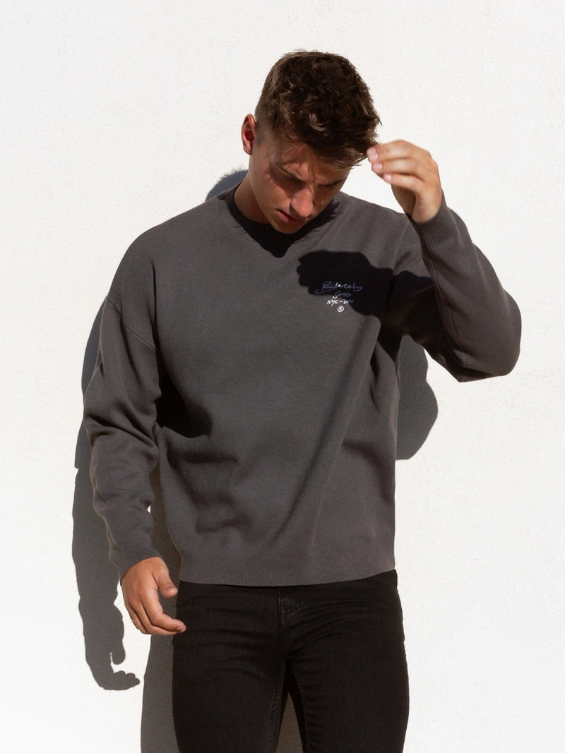 Soho Relaxed Script Knitted Jumper - Charcoal