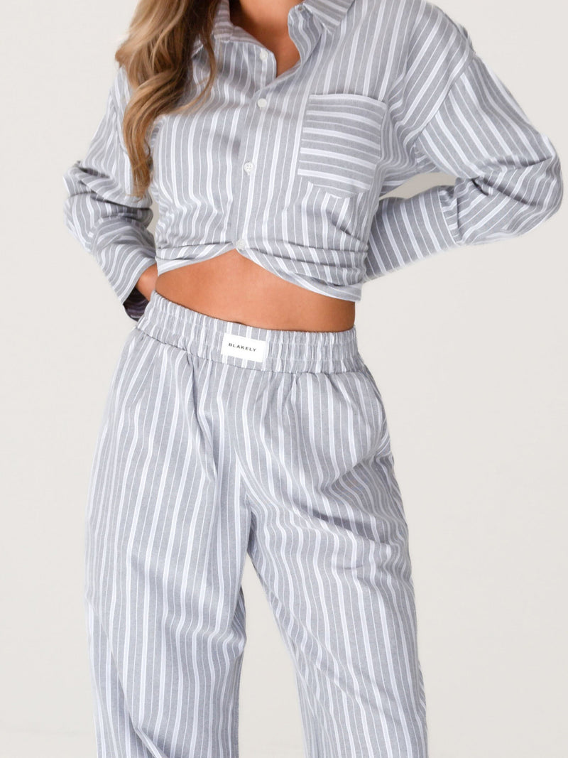 Elena Stripe Trousers - Grey