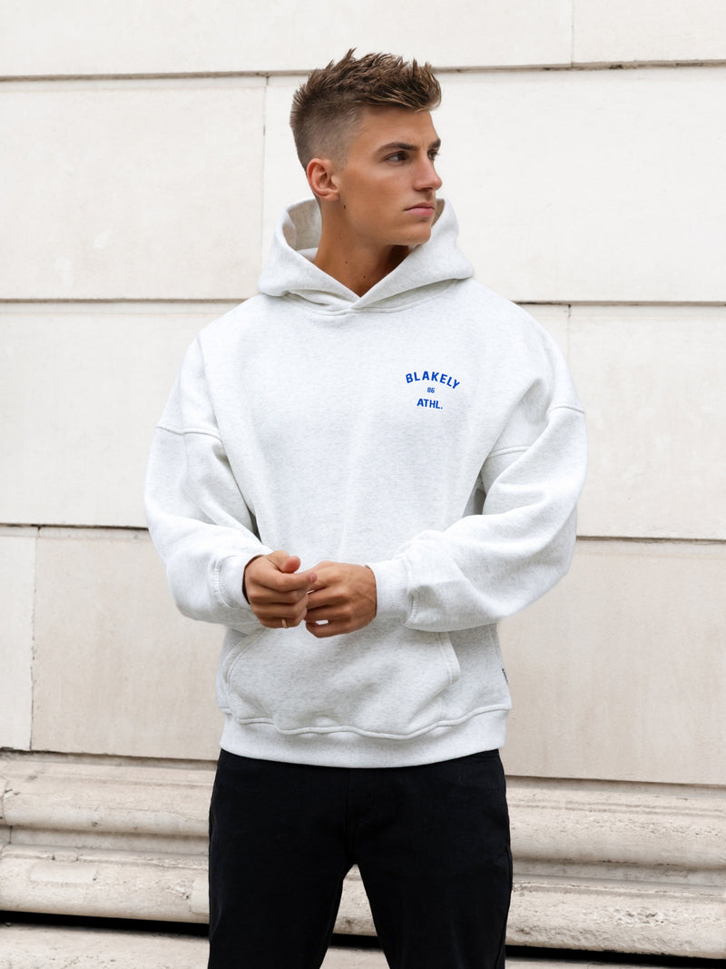 Niko Relaxed Hoodie - Marl White & Cobalt Blue
