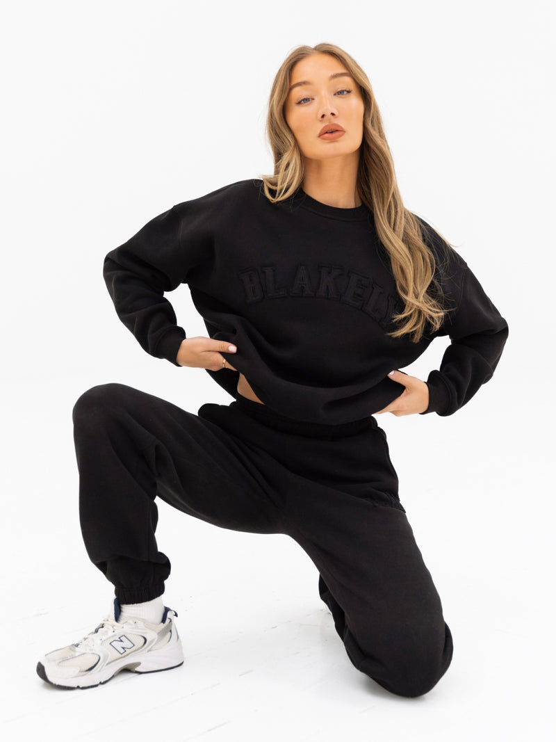 Tonal Varsity Oversized Jumper - Black