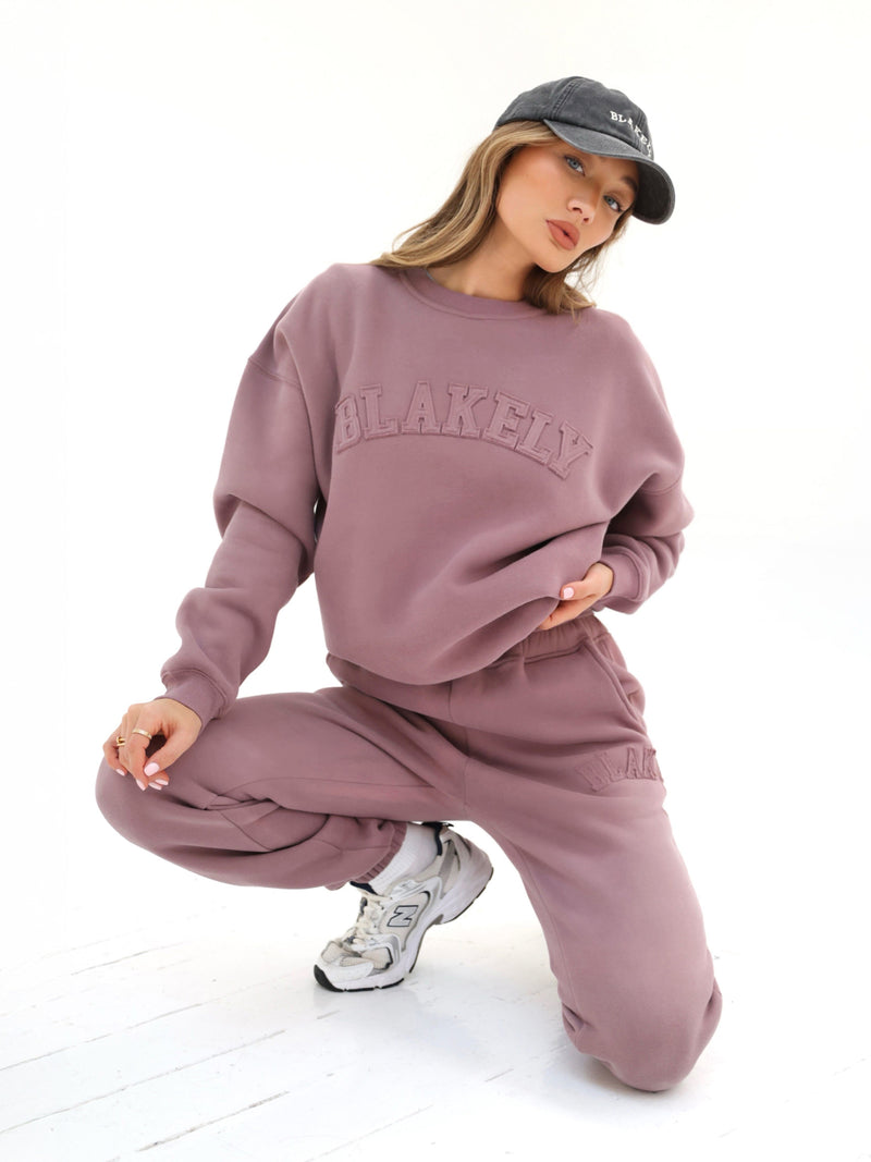 Tonal Varsity Oversized Jumper - Soft Mauve