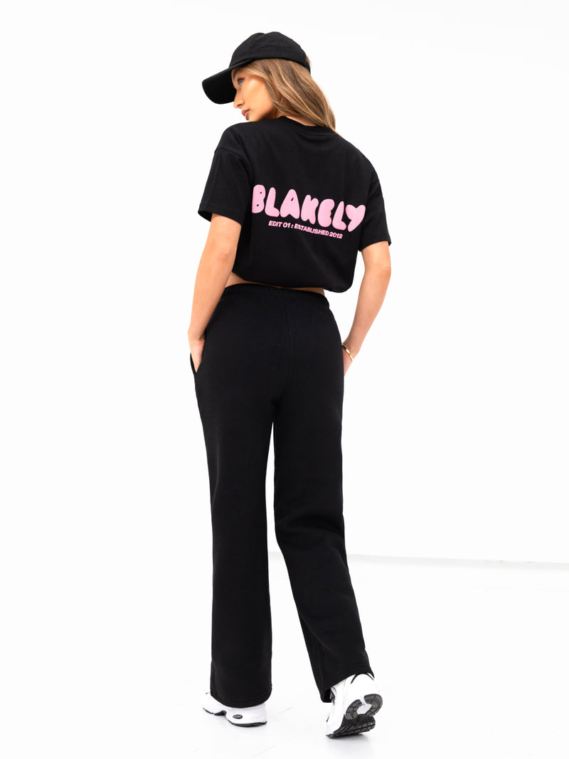 Cloud Print Wide Leg Sweatpants - Black