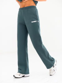 Cloud Print Wide Leg Sweatpants - Teal Green