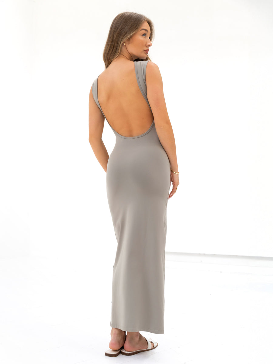 Buy Blakely Neutral Grey Solea Backless Maxi Dress Free delivery