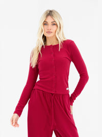 Ebony Button Up Cardigan - Deep Raspberry