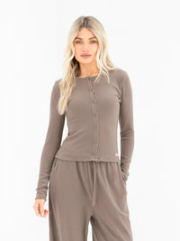 Ebony Button Up Cardigan - Neutral Taupe