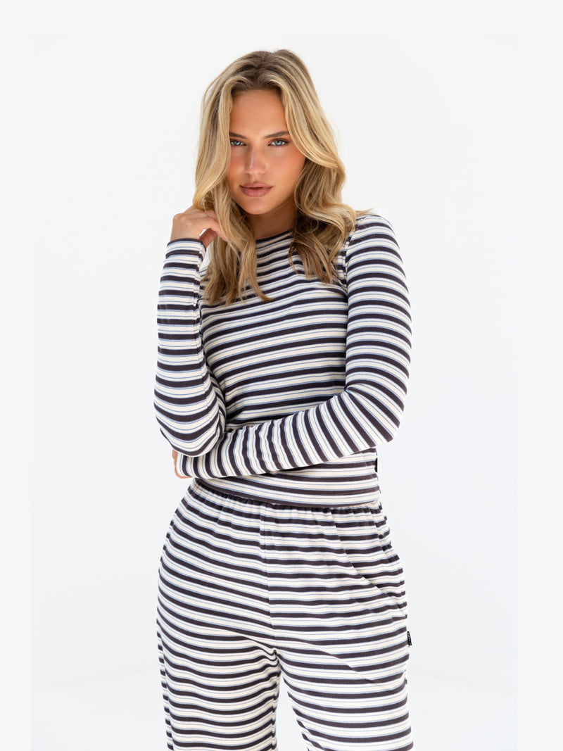 Sadie Stripe Top - Charcoal Stripe