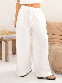 Kaia Wide Leg Poplin Trousers - White