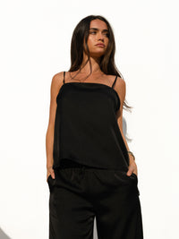 Thalia Satin Vest - Black