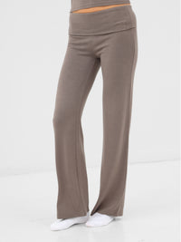 Melody Soft Knitted Fold Over Trousers - Cool Brown