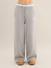 Margot Knitted Wide Leg Sweatpants - Marl Grey
