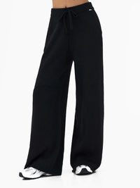 Zoey Ribbed Wide Leg Trousers - Black