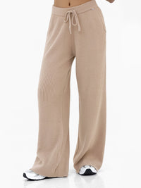 Zoey Ribbed Wide Leg Trousers - Tan