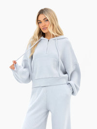 Zoey Ribbed 1/4 Zip Hoodie - Baby Blue