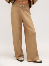 Layla Knitted Wide Leg Sweatpants - Caramel