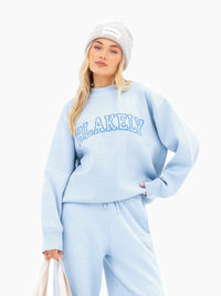 Varsity Oversized Knitted Jumper - Baby Blue