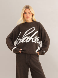 Margot Script Oversized Knitted Jumper - Chocolate Brown
