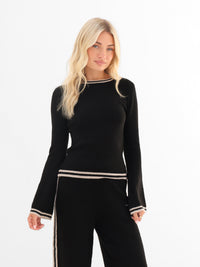Naya Striped Knitted Top - Black
