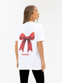 Bow Print Oversized T-Shirt - White