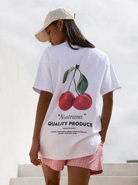 Callie Cherry Oversized T-Shirt - White