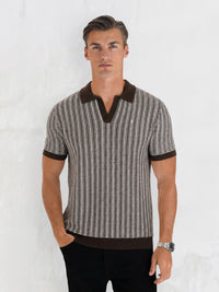 Conrad Knitted Stripe Polo Shirt - Dark Brown