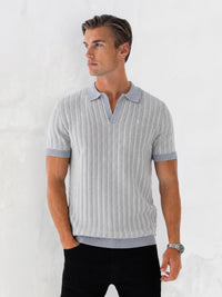 Conrad Knitted Stripe Polo Shirt - Grey