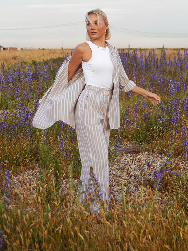 Elena Stripe Trousers - Light Brown