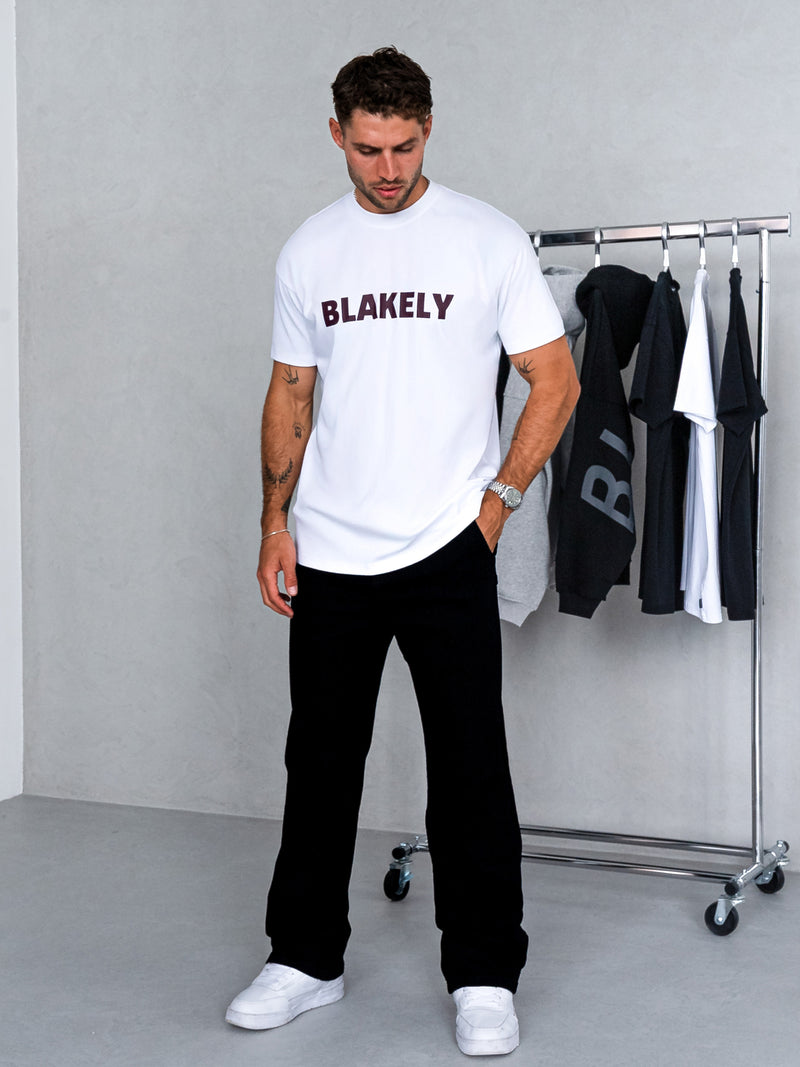 Raife Relaxed T-Shirt - White & Burgundy