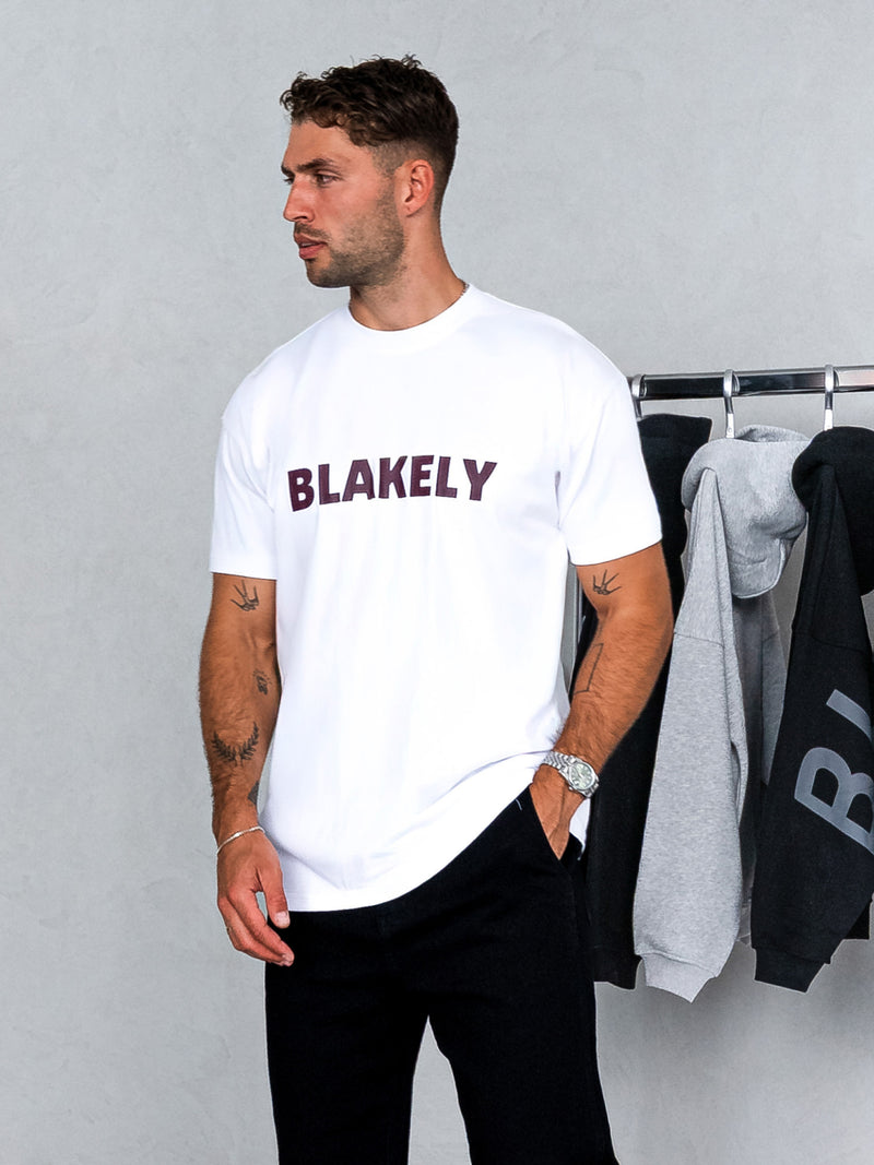 Raife Relaxed T-Shirt - White & Burgundy
