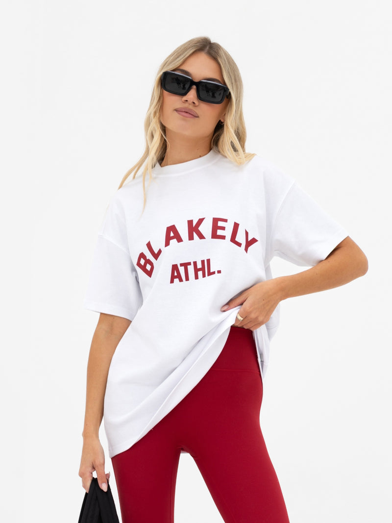 Joah Oversized T-Shirt - White & Cherry Red