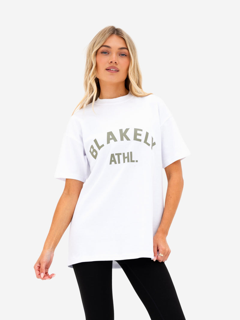 Joah Oversized T-Shirt - White & Safari Green