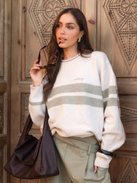 Mindy Stripe Knitted Jumper - Off White & Warm Olive