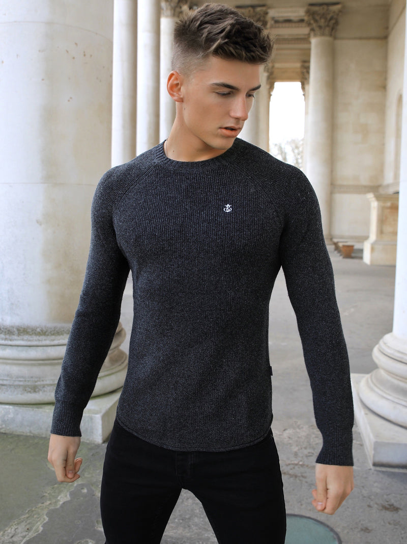 Blakely Clothing Olton Rib Knit Dark Grey Mens Jumper