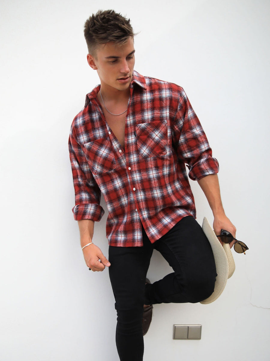 sol rådgive Total Blakely Clothing Maine Mens Red Oversized Plaid Shirt