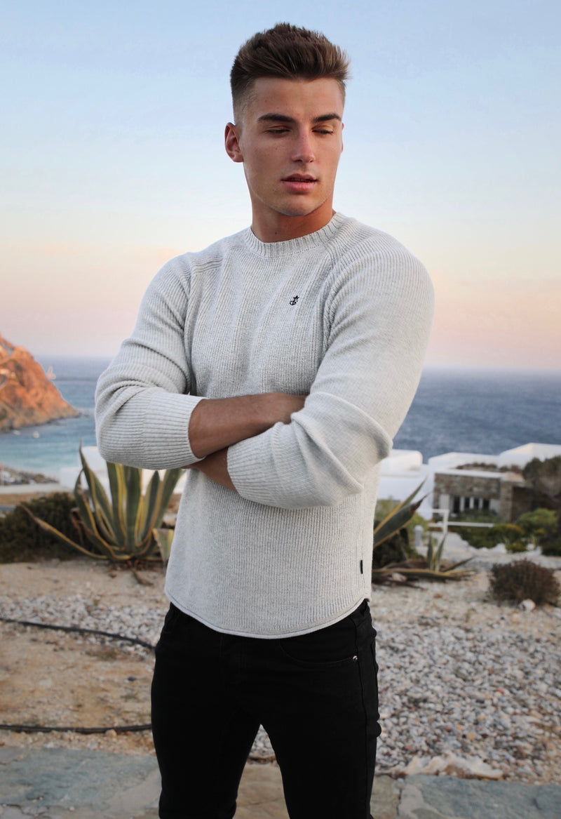 Blakely Clothing Olton Rib Knit Marl White Mens Jumper