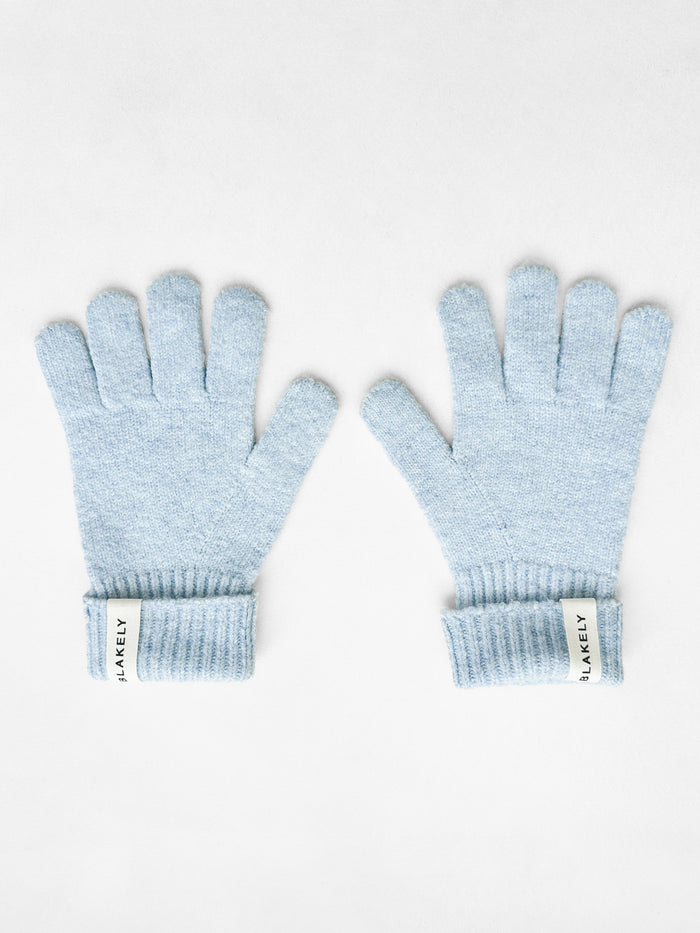 Label Knitted Gloves - Baby Blue