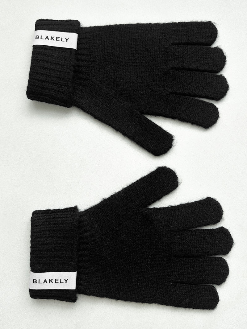 Label Knitted Gloves - Black