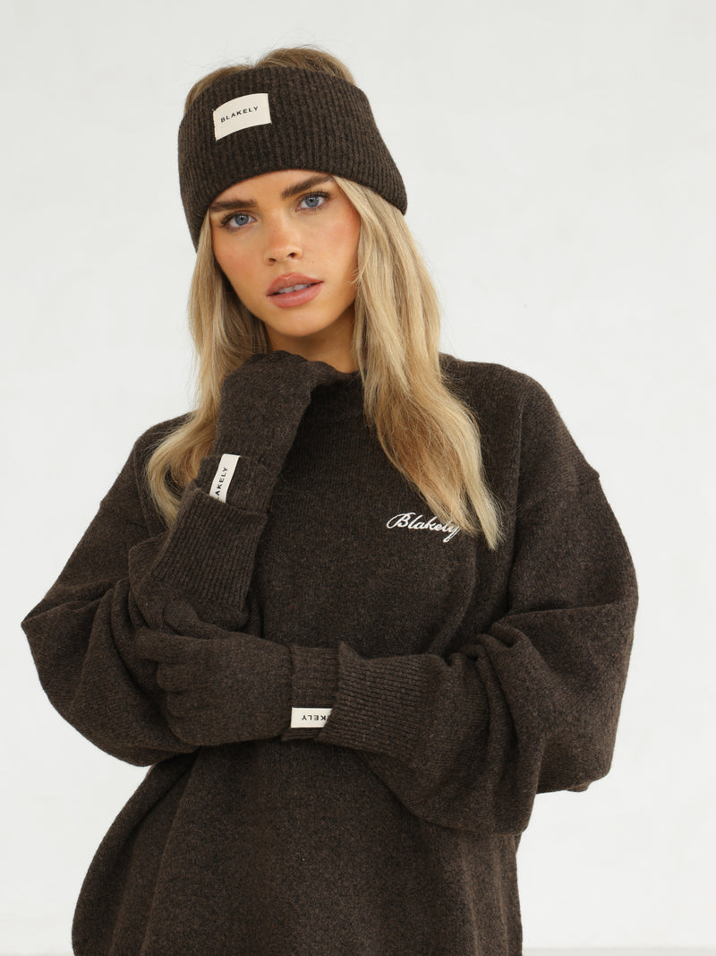 Label Knitted Gloves - Chocolate Brown