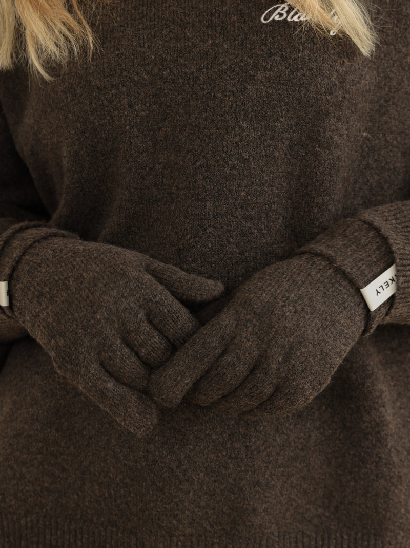 Label Knitted Gloves - Chocolate Brown