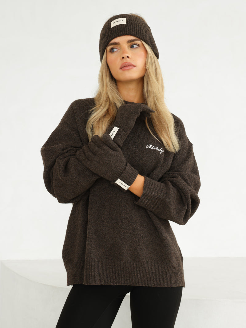 Label Knitted Gloves - Chocolate Brown