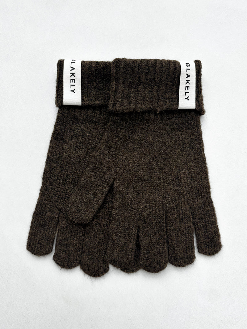 Label Knitted Gloves - Chocolate Brown