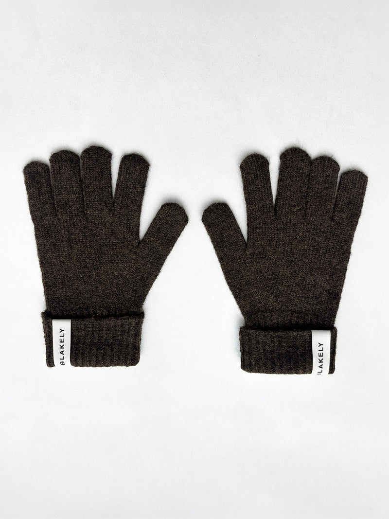 Label Knitted Gloves - Chocolate Brown